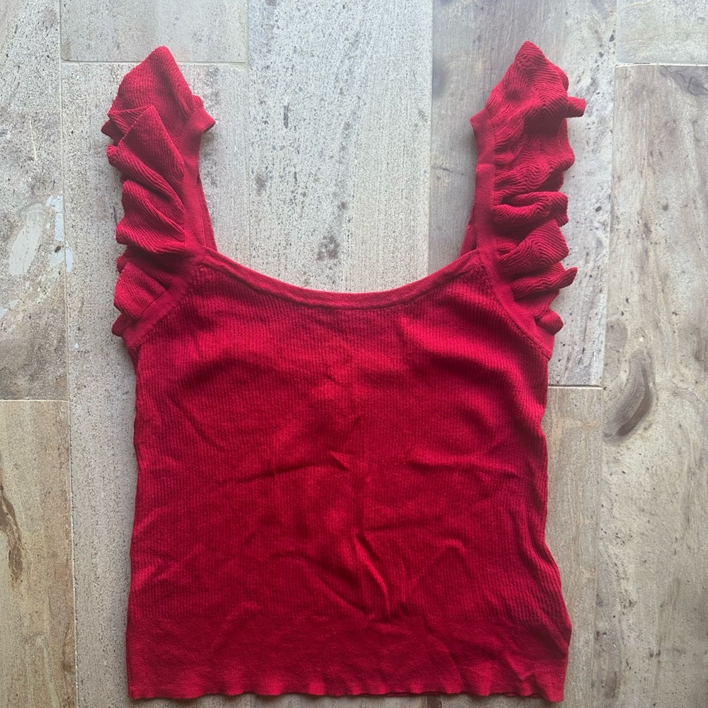 7 For All Mankind Red Ruffled Blouse size small